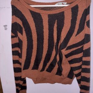 Brown & Black Zebra Stripe Crewneck Sweater
